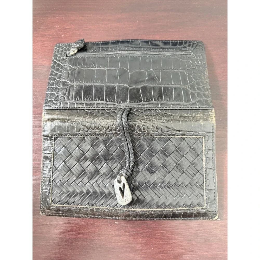 Brighton Brazilian Bree Woven Leather Wallet‎ Bifold Heart Charm